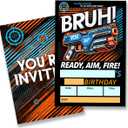 Brun Birthday Party Invitations Supplies with Envelopes Set of 20 Blaster Fight Theme Birthday Invites for Boys Fill in Blank, Double Sided