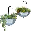 GIFTME 5 Set of 2 Galvanized Metal Umbrella Hanging Wall Planter Flower Holder Indoor or Outdoor Garden Succulent Wall Planter Set (Silver)