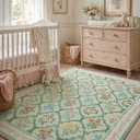 YIHOUSE Washable 8x10 Area Rugs for Living Room, Green Floral Rug for Bedroom Non Slip Ultra-Thin, Large Carpet for Kids Playroom, Classroom, Girls Dorm, Nursery, Green Multi