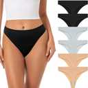 Jo & Bette Seamless Thongs for Women - High Waist Panties 6 Pack - Thong Underwear Pack Breathable No show Sports (XL)