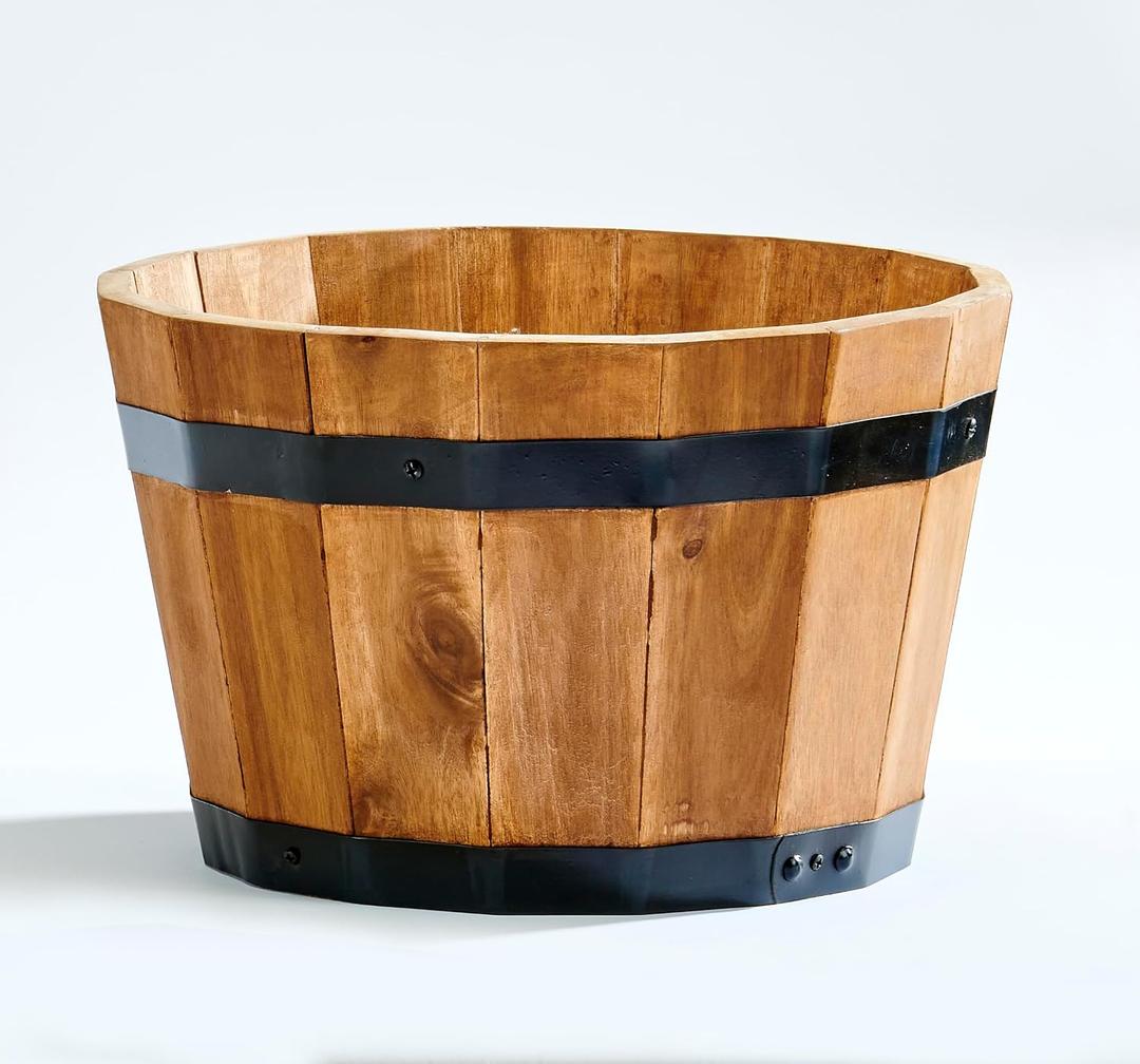 Worth Imports 13" X 13" X 8" Tall Wood Barrel Planter with Light Brown Oil