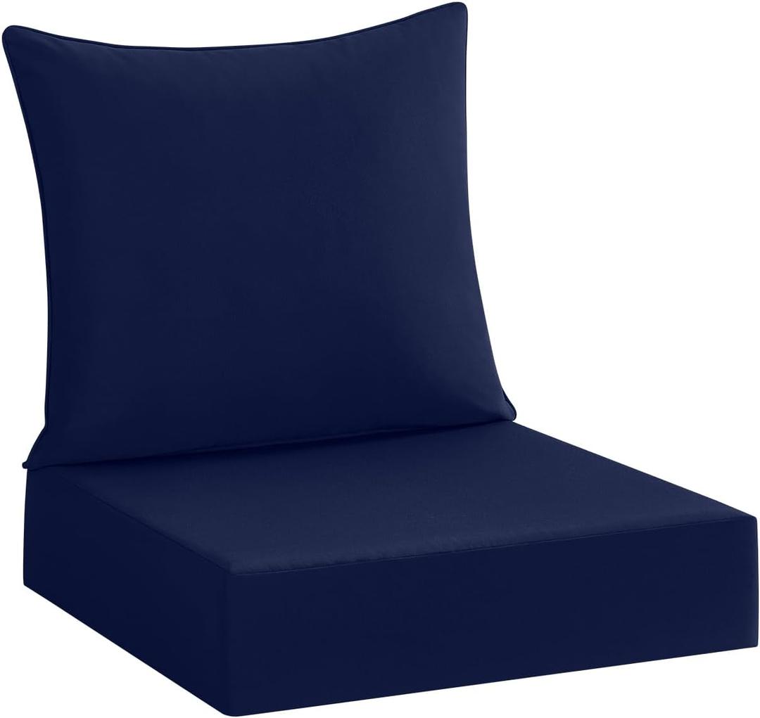 cozyide Outdoor Deep Seat Patio Cushions Set, Waterproof Outdoor Chair Cushions Set, Memory Foam Patio Furniture Cushions 24" x 24", Includes Seat Cushion & Back Pillow, Navy