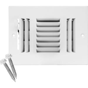6" X 4" 3-Way AIR Supply Grille - Vent Cover & Diffuser - Flat Stamped Face - White [Outer Dimensions: 7.75"w X 5.75"h]