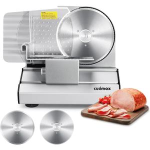 CUSIMAX Electric Meat Slicer for Home,Two 7.5''Stainless Steel Blades,1-20mm Adjustable Thickness,Easy to Cut Various Foods,Removable Food Carriage for Easy Cleaning (Matte Silver)
