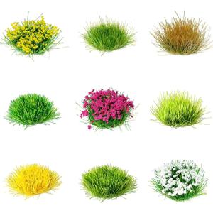 Potanro 126pcs Static Grass Tufts and Miniature Flowers Cluster for Crafts,Diorama Grass Base Supplies,Model Grass Scene Accessories for Train Railroad Scenery Sand Military Terrain Model