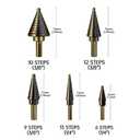 Step Drill Bits, 5PCS HSS Titanium Step Drill Bit Set, 50 Sizes High Speed Steel Step Bits for Metal with Aluminum Case