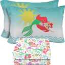 Sunny Side Up Disney The Little Mermaid Full Sheet Set - 4 Piece Kids Bedding Set Includes Pillow Cover - Super Soft Ariel Microfiber Sheets