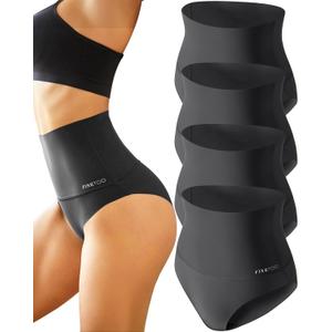 FINETOO Tummy Control Underwear for Women High Waisted Nylon Brief No Show Womens Bikini Seamless Panties, 4 Pack, (Small, Black)