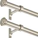 2 Pack Curtain Rods 28 to 48 Inches,1 Inch Curtain rods for Windows, Hanging Curtain Rod & Wall Mount with Brackets Heavy Duty Rod,End Cap Single Rod, Brushed Nickel (28"-48")