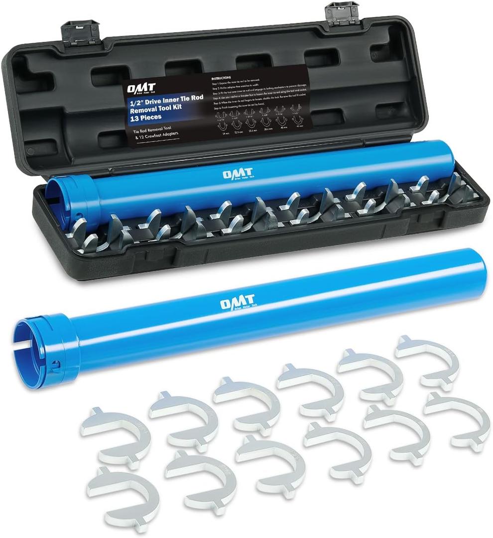 Orion Motor Tech Inner Tie Rod Removal Tool Kit, Inner Tie Rod Tool for Tie Rod Removal and Installation, Master Inner Tie Rod Tool Set with 12 Crowfoot Adapters 1/2 Inch Drive Tube (Blue)