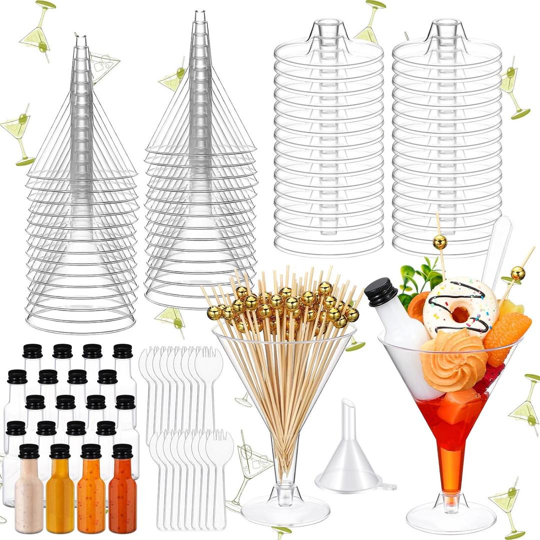 Jingmore 30 Sets 7 oz Clear Charcuterie Cups for Martini Party Salad Appetizer Cups Dressing Alcohol Bottle Set Mini Plastic Martini Glasses Set for Wedding Birthday Appetizers Food (Clear)