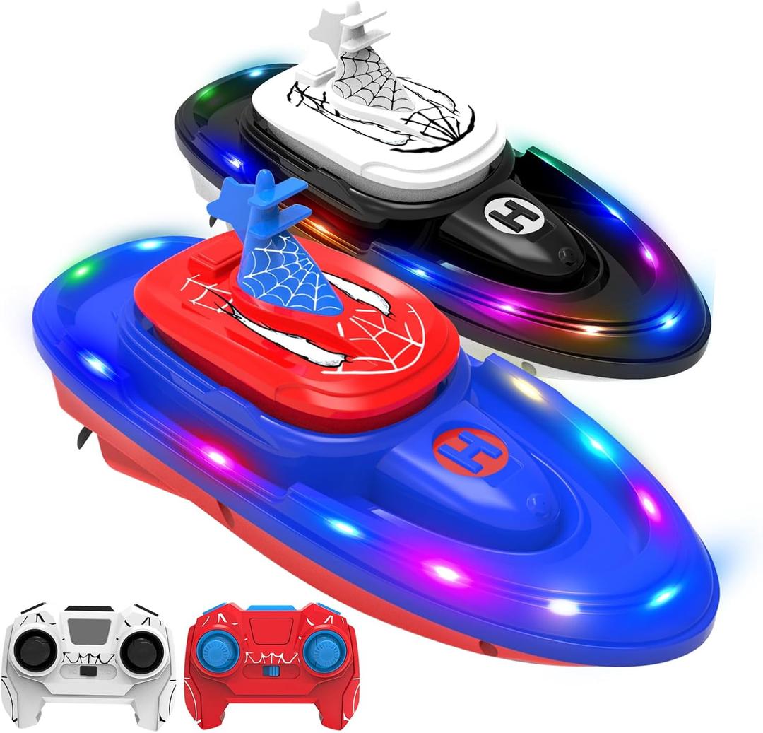 RC Battle Boat 2-Pack with Water Spray, Remote Control Boat Toys Dual Combat Modes, LED Lights - for Pools, Lakes, Outdoor Fun - Gift for Boys, Kids, Adults