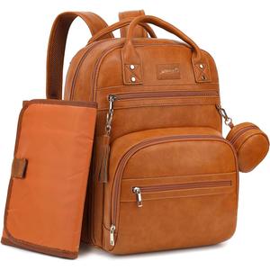 Premium Vegan Leather Diaper Bag Backpack with Waterproof Changing Pad, Reinforced Zippers & Odor-Free, 20 Pockets Pro Organizer, Fits 15.6" Laptop, Stroller Straps, Baby Bag for Mom, Brown