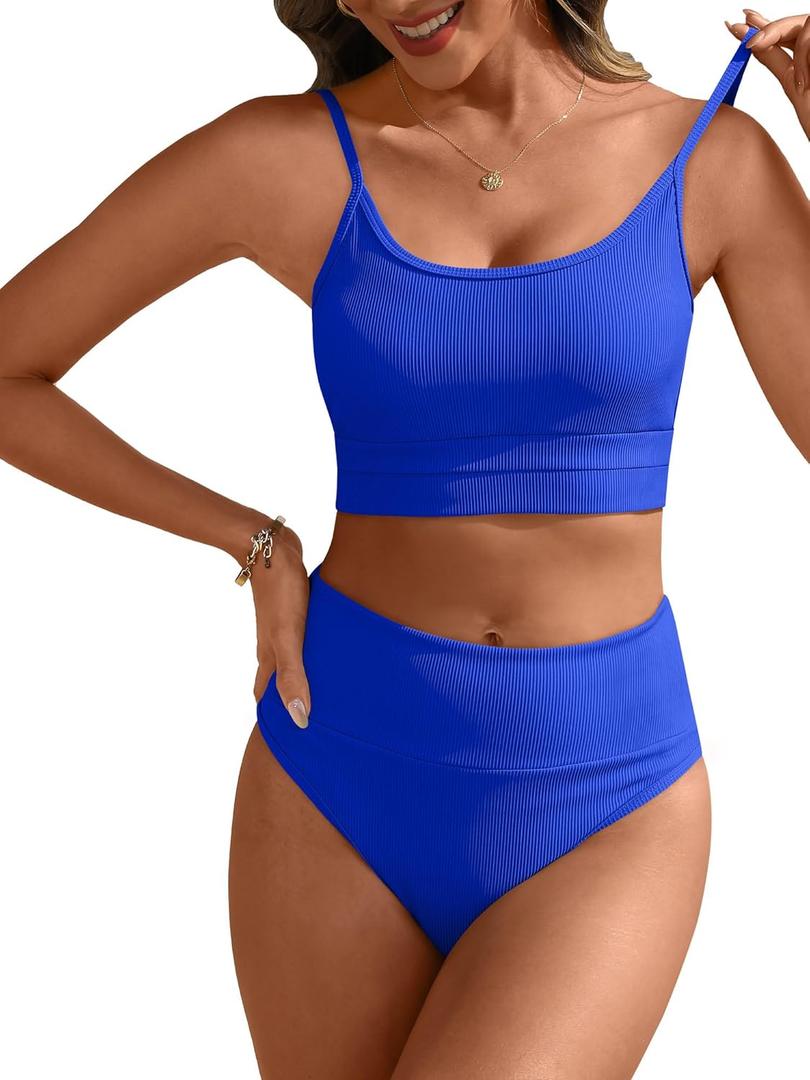 ANRABESS Women High Waisted Bikini Sets Color Block Summer Beach Vacation 2 Piece Bathing Suit Tummy Control Ribbed Swimsuit (Large, Royal Blue) ANRABESS Women High Waisted Bikini Sets Color Block Summer Beach Vacation 2 Piece Bathing Suit Tummy Control Ribbed Swimsuit (Large, Royal Blue)