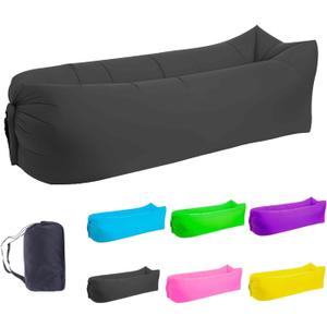 LONGJIN Inflatable Lounger Air Sofa Hammock, Inflatable Couch for Camping, Portable Waterproof Anti-Air Leaking Pouch Couch Air Chair for Outdoor, Beach, Hiking, Picnics, Music Festivals (Black)