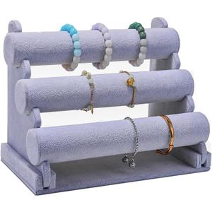 Bracelet Holder Display, 3 Tier Velvet Bracelet Display Stand, Detachable Jewelry Organizer Racks for Vendors(Grey)