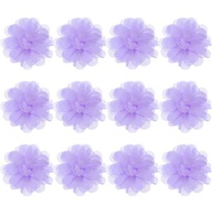 M METERXITY 12-Pack Lilac Chiffon Flowers, 2.76 x 2.76 Inch, Artificial, Indoor, Elegant Decorative, Round, Fabric Construction, Versatile Attachment
