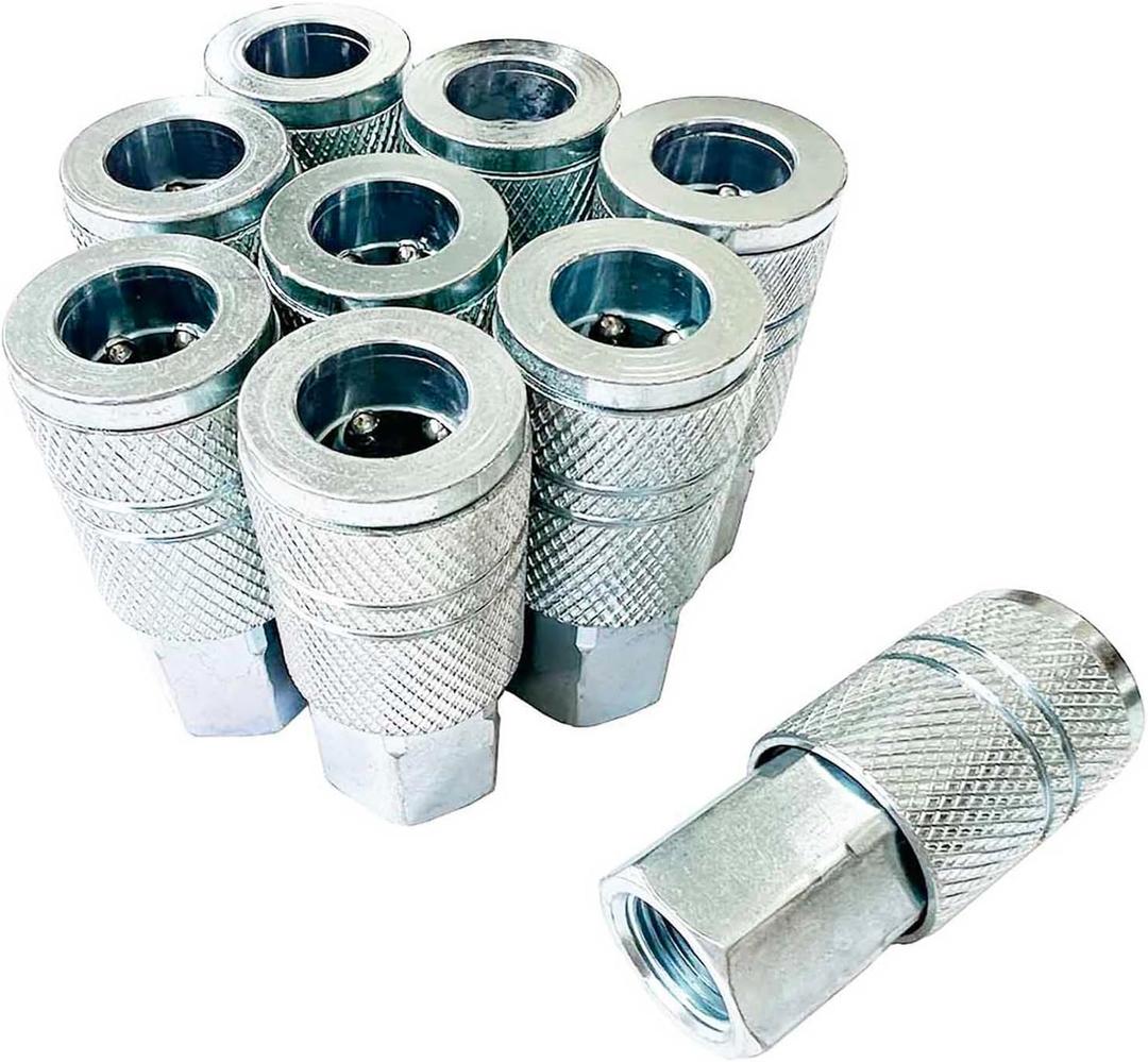 SANFU 3/8 High Flow Air Fittings, 3/8 Inch Flow Size, Industrial M-Type Coupler, 3/8 Inch Female Threads Size, Steel Material, 300PSI, 9 Pieces Air Compressor Accessories Fittings
