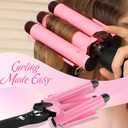 3 Barrel Curling Iron Hair Crimper: Mothers Day Gifts for Women - Dual Voltage Adjustable Temperature Three Barrels Hair Waver - 1 Inch Ceramic Curler Wand (Pink)