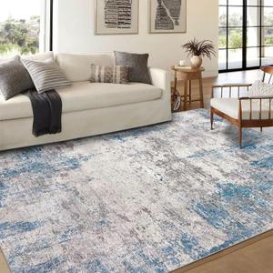 6x9 Area Rug, Ultra-Soft Washable Rug for Living Room, Dinner Room, Bedroom, Non-Slip Modern Abstract Rug, Indoor Carpet Large Area Rug, Blue Grey