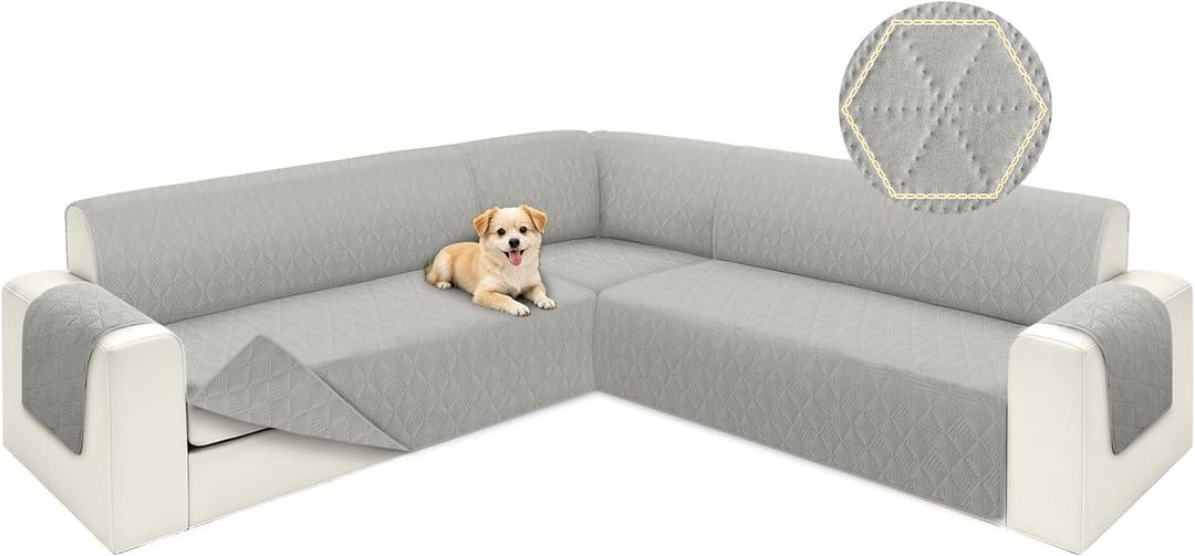 ALIECOM Corner Sectional Couch Covers L Shape Sofa Covers Washable Reversible Sectional Slipcover U Shape Pet Dogs Universal Furniture Protector with Elastic Straps (Light Gray, X-Large)