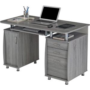 47.5'' Computer Desk with File Cabinet and Drawers, Storage Cabinet with Removable Shelf and Ventilation for CPU, Home Office Desk or Computer Workstation with Keyboard Tray, Grey