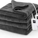 Sunbeam Electric Royal Luxe Microplush Heated Blanket 12 Heat Settings, 12-Hour Selectable Auto Shut-Off, Fast Heating, Warm and Cozy, Jet Grey Color, Queen, 90" x 84", Jet Grey