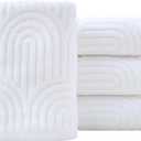 Pidada Hand Towels Set of 4 Striped Pattern 100% Cotton Absorbent Soft Decorative Towel for Bathroom (White)