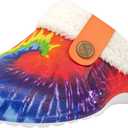 ChayChax Women and Men Fur Lined Clogs Memory Foam Warm Fuzzy Slippers Winter Waterproof Indoor Outdoor Slipper (7.5-8.5 Women/6.5-7 Men, Tie Dye)