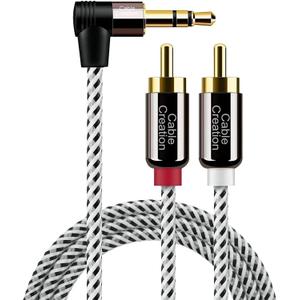 CableCreation 3.5mm to RCA Cable, Angle 3.5mm Male to 2RCA Male Auxiliary Stereo Audio Y Splitter Gold-Plated for Smartphones, MP3, Tablets, Speakers, Echo Dot, Home Theater, HDTV, 10FT/3M