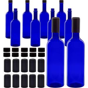 Cornucopia Brands Plastic Champagne Bottles (10-Pack, Blue); Empty PLASTIC Bordeaux-Style Champagne Bottles w/Screw Caps and Seals