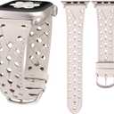Wearlizer Leather Band Compatible with Apple Watch Band 38/40/41/42mm Women Men Dressy Breathable Hollow-out Braided Strap for iWatch Series 10  (Starlight/Starlight Buckle)