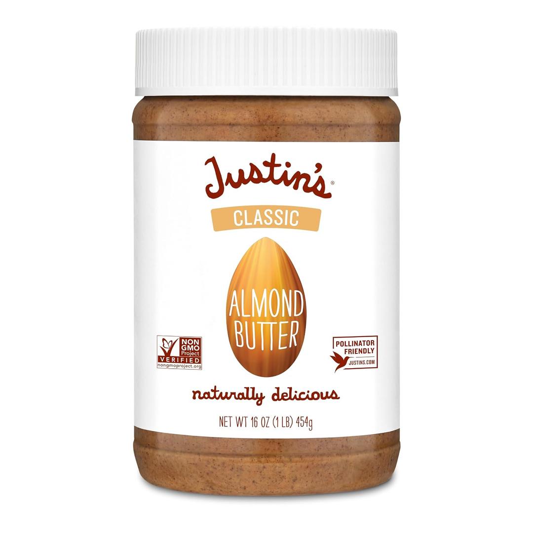 Justin's Classic Almond Butter, Only Two Ingredients, No Stir, Gluten-free, Non-GMO, Keto-friendly, Responsibly Sourced, 16 Ounce Jar (6 Pack) Best By Feb 05, 2027