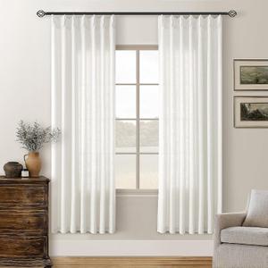 TWODRAPES 72 Inch Linen Curtains Pinch Pleated 2 Panels for Dining Room Bedroom Semi Sheer Pleat Drapes with Hooks Rings Light Filtering Short Window Curtain Cabit Closet Beige Ivory White 40x72