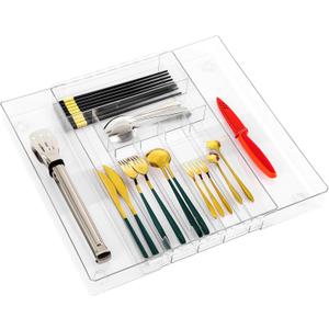 IEEK Utensil Organizer for Kitchen Drawers Expandable Flatware Organizer Utensil Tray Adjustable Cutlery Silverware Holder,Kitchen Drawer Organizer Tray for Knives,Forks,Spoons,Chopsticks,Clear-L