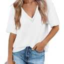 Tankaneo Womens Oversized Tshirts Deep V Neck Short Sleeve Tops Summer Casual Loose Fit Tee Shirt White (White, S)