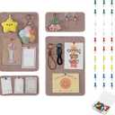 Pretty Jolly 4 pcs Felt Pin Boards DIY Bulletin Board for Walls Home Office Decor Self-Adhesive Felt Cork Board Strips Wall Decoration Memo Notice Board with 30 Pushpins_Style 3_Camel Brown