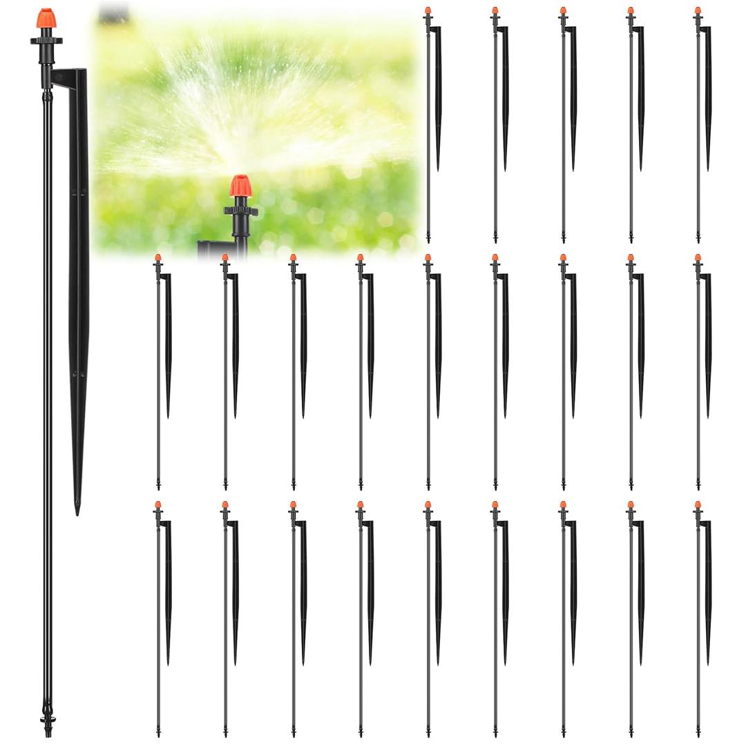 Geelin 25 Pcs 180 Degree Irrigation Sprinkler Heads with 12" Stake Drip Emitters Micro Spray with 1/4" Irrigation Tubing on Riser Stake Micro Spray Sprinkler Assembly for Garden Watering System