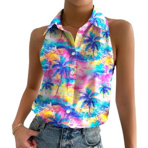ASTANFY Women Hawaiian Shirts Summer Beach Tank Tops Colorful Sleeveless Vacation Shirts (M)