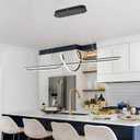 Black Modern Chandelier, 43.30" Large Modern Led Pendant Light for Kitchen Island with Remote, Dimmable Led Chandelier for Dining Room Adjustable Height Ceiling Hanging