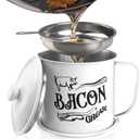 1.3L Bacon Grease Saver Container with Fine Mesh Strainer,Stainless Steel Oil Keeper Can for Bacon,46oz Large Rustic Farmhouse Fat Container, Keeper, Recipes, Dishwasher Safe (White)