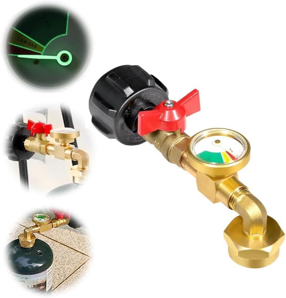 2024 New Propane Refill Elbow Adapter with Tank Gauge, Universal Gas Gauge for 1 lb Tank, BBQ Grill Cylinder RV Camper (1 PC)
