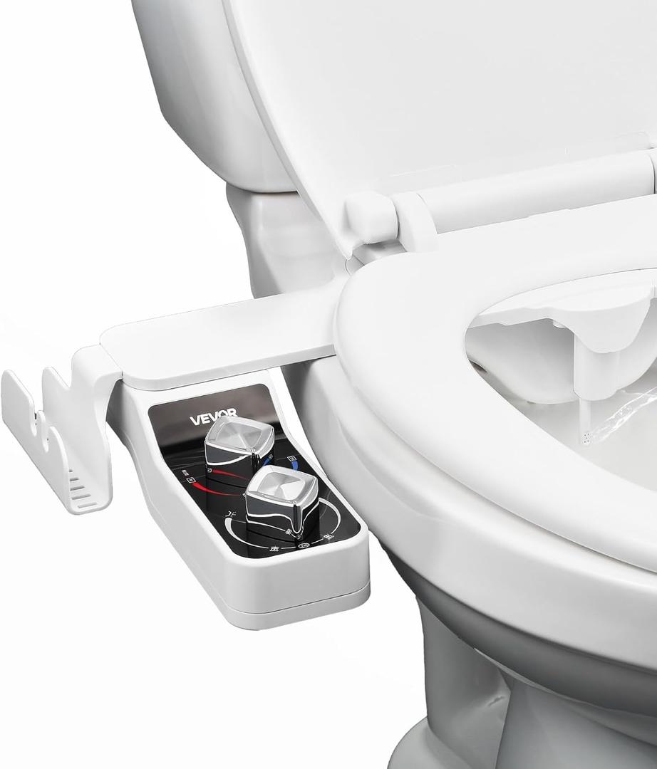 VEVOR Bidet Attachment for Toilet, Hot & Cold Non-Electric Water Sprayer - Dual Retractable Nozzles, Adjustable Water Pressure, 0.3 Ultra Thin Bidet Toilet Seat Attachment for Rear and Feminine Wash