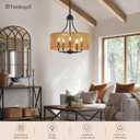 17.8" Black Rattan Chandelier, 5-Light Wicker Drum Light Fixture, Medium