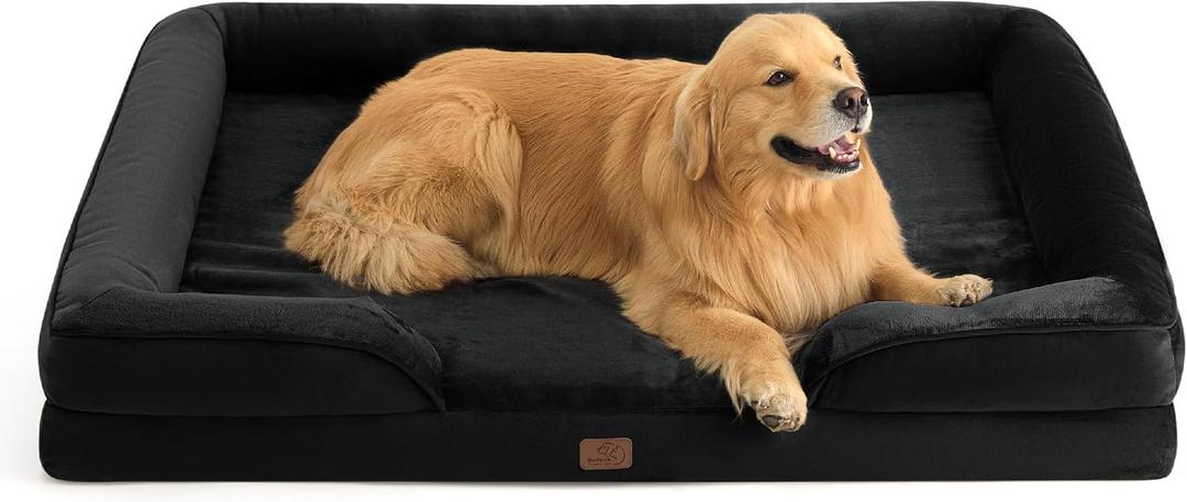 Bedsure XXL Orthopedic Dog Bed for Extra Large Dogs - Washable Giant Dog Cat Bed Waterproof, Comfort Dogs Couch Sofa with Washable Removable Cover, Pet Bed with Nonskid Bottom, Black, 52"