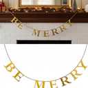 Yerliker Be Merry Brass Finish Metal Garlands Christmas Gold Glitter Banner with Lanyard Xmas Indoor Decoration Vintage Holiday Hanging Decorations for Christmas Fireplace Wall Events Decor, 55" L