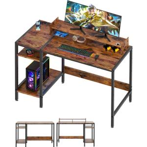 Computer Desk - 39 Gaming Desk, Home Office Table with Storage, Small Desk with Monitor Stand, Adjustable Storage Space, Modern Design Corner Table. (Rustic)
