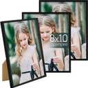upsimples 8x10 Picture Frame Set of 3, Made of High Definition Glass for 8 x 10, Wall and Tabletop Display Thin Border Photo Frames for Home Decor, Black
