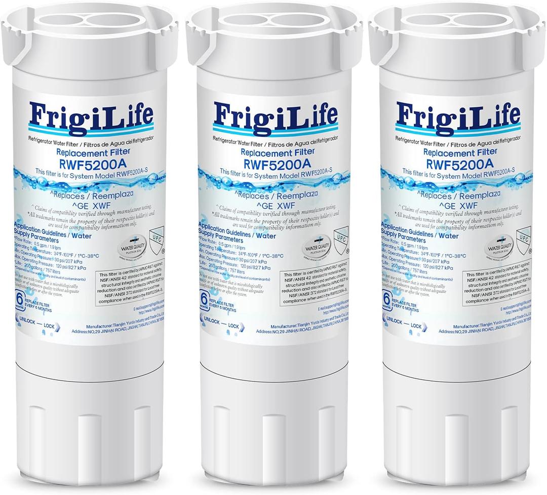 RWF5200A Compatible for XWF (NOT Compatible for XWFE), Applicable to models GE GBE21, GDE21, GDE25, GFE24, GFE26, GNE21, GNE25, GNE27, GWE19,GYE18R Refrigerator Water Filter, PACK of 3
