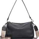 Genuine Leather Crossbody Bag Womens Lightweight Shoulder Purse ladies Small Hobo Handbag (Black)